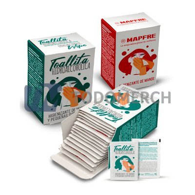 Caja con Sachet de Toallitas Antibacteriales